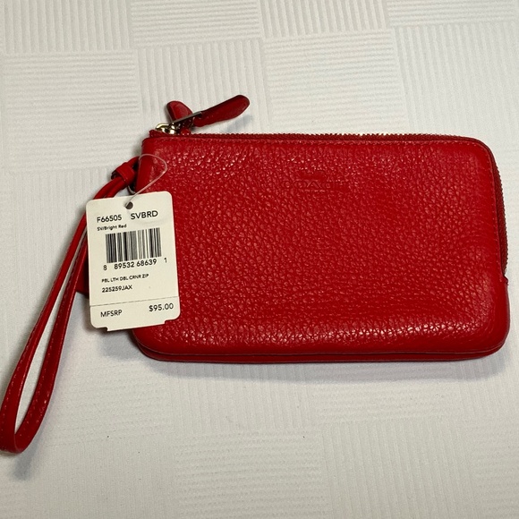 NWT - Bright Red Coach Leather Wristlet - Picture 1 of 8